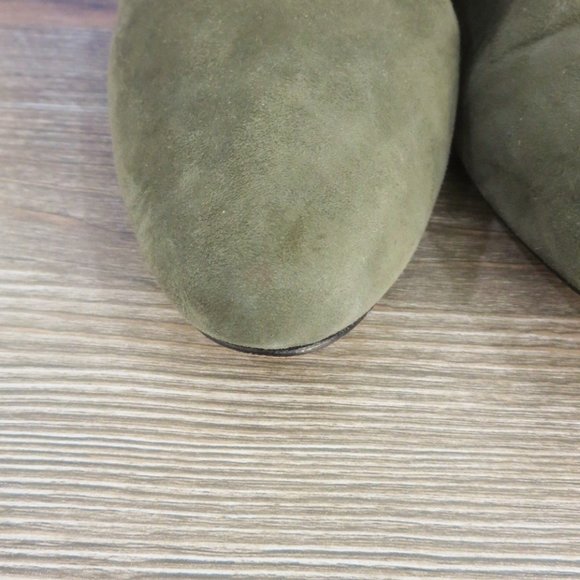 Rachel Zoe Olive Army Green Suede Embroidered Boots Block Heel 7 Boho Paisley - Picture 16 of 16
